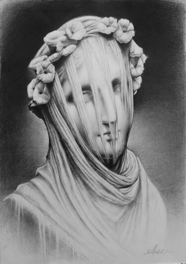 Desenho intitulada "Veiled Lady (Tribut…" por Marko Karadjinovic, Obras de arte originais, Lápis