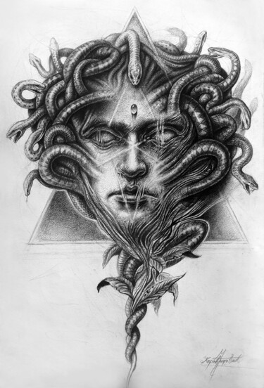Drawing titled "Medusa" by Marko Karadjinovic, Original Artwork, Pencil