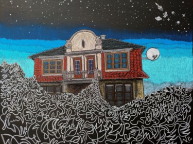 Painting titled "The house on Panas…" by Maria Kozyrenko, Original Artwork, Pastel Mounted on Wood Panel