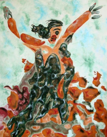 Malerei mit dem Titel "flamengotanzende-zi…" von Markus Johne, Original-Kunstwerk