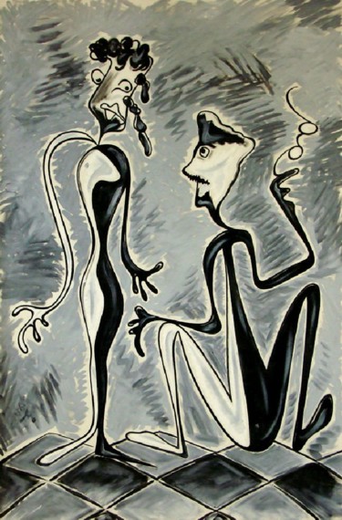 Malerei mit dem Titel "sitzendens-paerchen…" von Markus Johne, Original-Kunstwerk