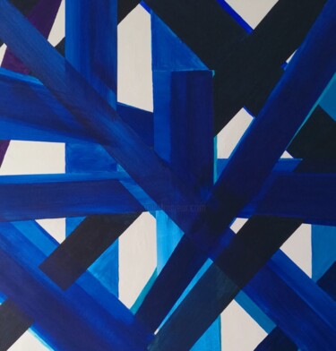 Peinture intitulée "blue stripes II" par Marleen, Œuvre d'art originale, Huile