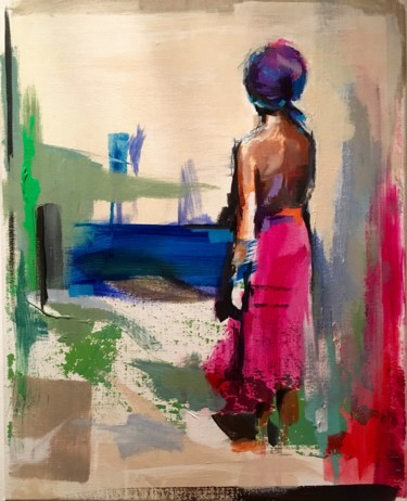 Painting titled "Waiting" by Marleen Hannon, Original Artwork, Acrylic