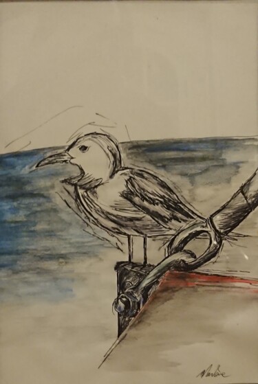 Drawing titled "Oiseau Encyclopedios" by Marlène Bonnaffé, Original Artwork, Watercolor