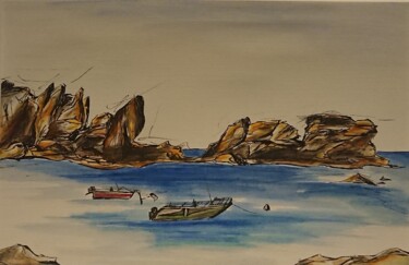 Рисунок под названием "Bretagne sur mer" - Marlène Bonnaffé, Подлинное произведение искусства, Акварель