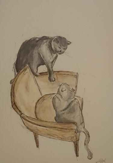 Drawing titled "Le Duel" by Marlène Bonnaffé, Original Artwork, Watercolor