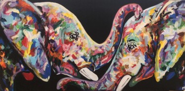 Schilderij getiteld "Les éléphants" door Marlène Duno, Origineel Kunstwerk, Acryl