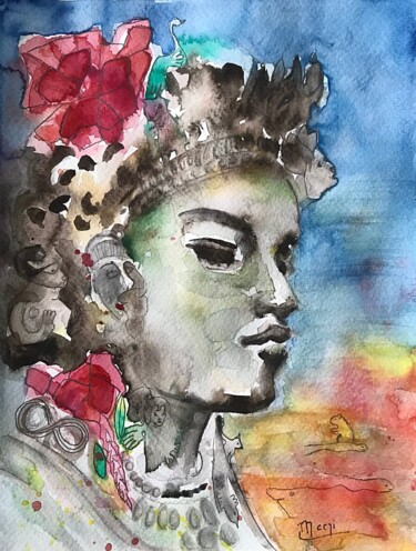 Schilderij getiteld "Buddha_2108" door Marlène Regazzoni (MaOni), Origineel Kunstwerk, Aquarel