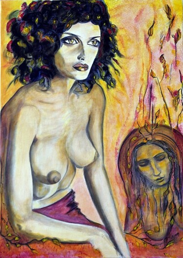 Peinture intitulée "Mona et ses songeri…" par Marlène Regazzoni (MaOni), Œuvre d'art originale, Fusain Monté sur Châssis en…