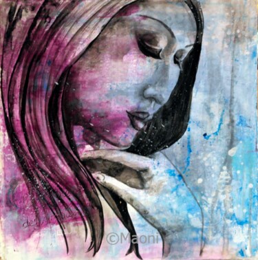 Painting titled "LUNE BLEUE" by Marlène Regazzoni (MaOni), Original Artwork, Acrylic