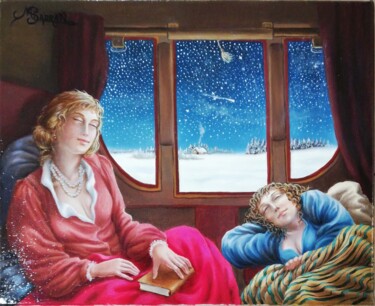 Peinture intitulée "Train de Nuit" par Marlene Sadran, Œuvre d'art originale, Huile