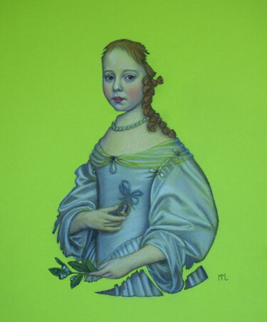 Disegno intitolato "Portret in portret" da Marlies Van Leeuwen, Opera d'arte originale, Matite colorate