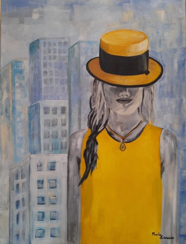 Painting titled "Yellow City" by Marly Genuino, Original Artwork, Oil