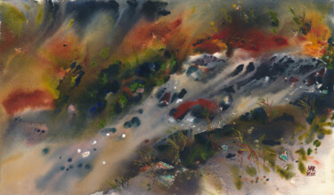 Pintura titulada "Abstract autumn wat…" por Maria Marni, Obra de arte original, Acuarela