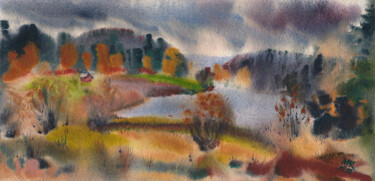 Schilderij getiteld "Autumn watercolor l…" door Maria Marni, Origineel Kunstwerk, Aquarel