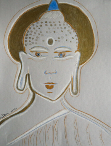 Pintura titulada "Bouddha Doré" por Marnie Delblond, Obra de arte original, Lápiz
