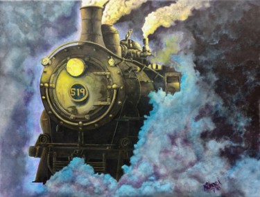 Painting titled "Steam engine 519" by Michael Arnold, Original Artwork, Acrylic