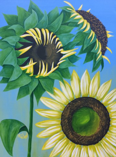 Painting titled ""Three Sunflowers"…" by Michael Arnold, Original Artwork, Acrylic