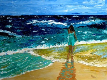 Painting titled ""Girl on the Beach"…" by Michael Arnold, Original Artwork, Acrylic