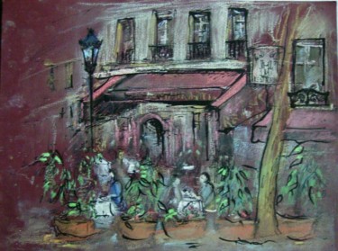 Drawing titled "Cafe in Paris." by Maro Sargsyan, Original Artwork, Pastel
