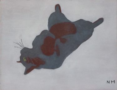 Painting titled "Chat II" by Maron, Original Artwork, Oil Mounted on Cardboard