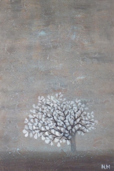 Painting titled "Arbre I" by Maron, Original Artwork, Oil Mounted on Cardboard