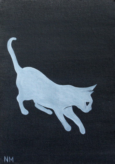 Painting titled "Chat V" by Maron, Original Artwork, Oil Mounted on Cardboard