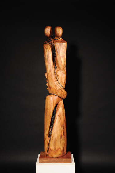 Sculpture titled "The Peace of Lovers…" by Maroun Hakim, Original Artwork, Wood