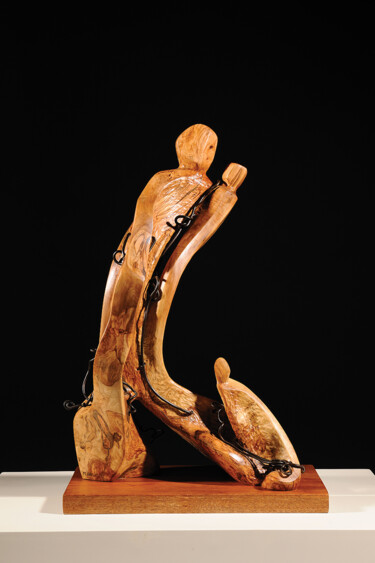 Sculpture titled "An Embrace of Love…" by Maroun Hakim, Original Artwork, Wood