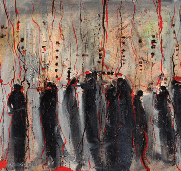 Pittura intitolato "City with Holes in…" da Maroun Hakim, Opera d'arte originale, Olio Montato su Telaio per barella in legno