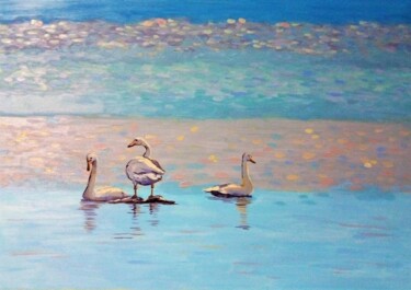 Malerei mit dem Titel "Birds. Swans. Peace…" von Mariya Smirnova, Original-Kunstwerk, Öl