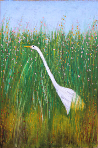 Painting titled "Bird. Egretta Alba…" by Mariya Smirnova, Original Artwork, Pastel