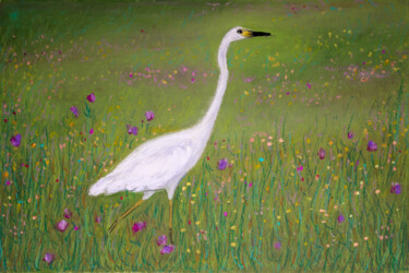 Pintura intitulada "Bird. Egretta Alba…" por Mariya Smirnova, Obras de arte originais, Pastel