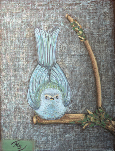 Schilderij getiteld "A Bird on a Tree Br…" door Mariya Smirnova, Origineel Kunstwerk, Pastel