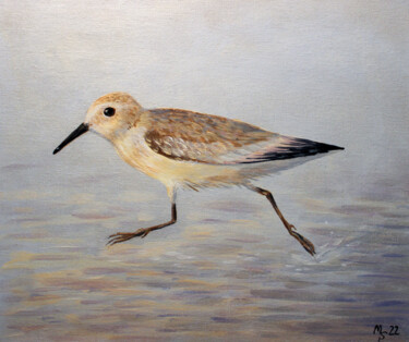 Painting titled "Bird. Sandpiper." by Mariya Smirnova, Original Artwork, Acrylic Mounted on Cardboard