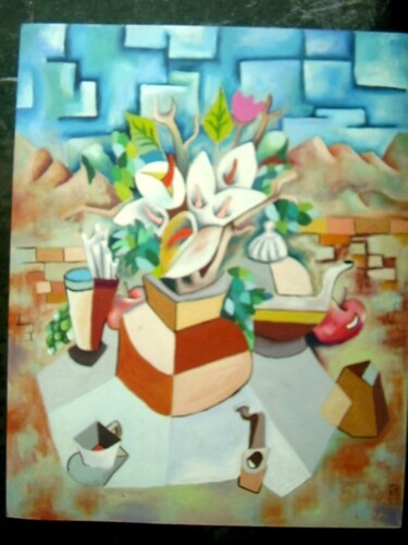 Pintura intitulada "flores_num_vaso_mei…" por Marques Da Silva, Obras de arte originais