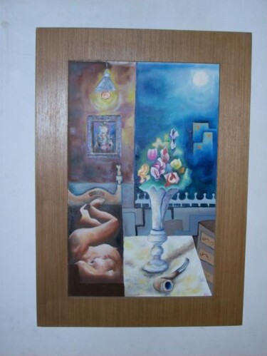 Pintura intitulada "grávida com cachimbo" por Marques Da Silva, Obras de arte originais