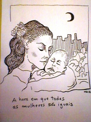 Desenho intitulada "mãe e filho" por Marques Da Silva, Obras de arte originais