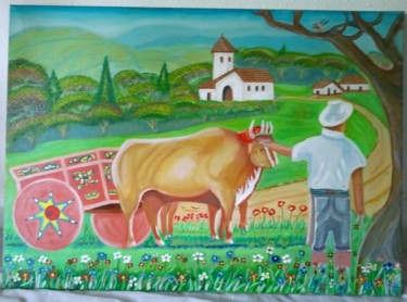 Painting titled "campiña" by Jose Morilla, Original Artwork, Oil Mounted on Wood Panel