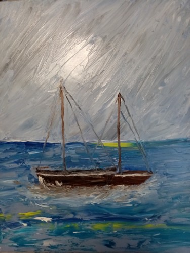 Painting titled "pluie sur la mer" by Patrick Mars, Original Artwork, Oil