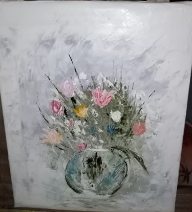 Schilderij getiteld "fleurs en vase tran…" door Patrick Mars, Origineel Kunstwerk, Olie