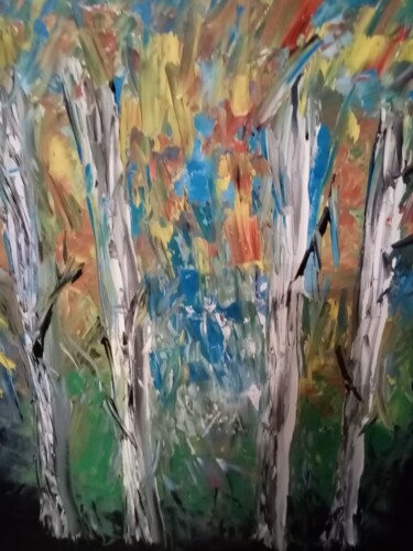 Painting titled "Forêt en automne pe…" by Patrick Mars, Original Artwork, Oil