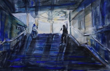 Malerei mit dem Titel "Up to the new bridge" von Maria Simbirkina, Original-Kunstwerk, Aquarell