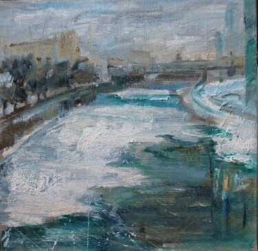 Pintura titulada "Ice on river pleina…" por Maria Simbirkina, Obra de arte original, Oleo Montado en Cartulina