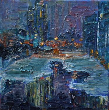 Pintura titulada "City river at night…" por Maria Simbirkina, Obra de arte original, Oleo