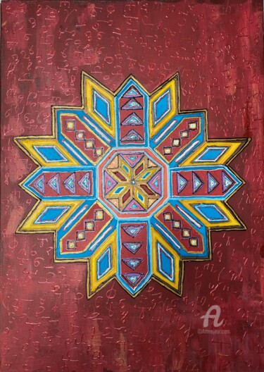 Painting titled "LEZGINIAN STAR. anc…" by Marta Abdullaeva (ATRAM), Original Artwork, Acrylic Mounted on Wood Stretcher frame