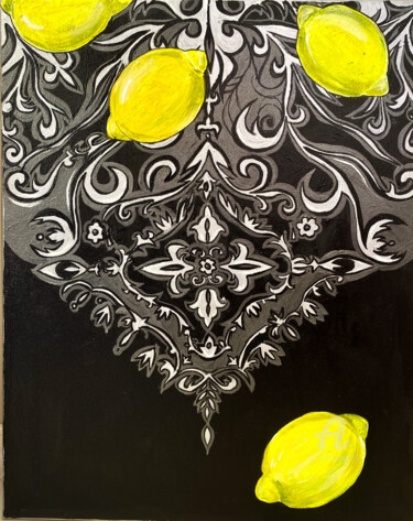 Картина под названием "SILVER AND LEMONS" - Marta Abdullaeva (ATRAM), Подлинное произведение искусства, Акрил Установлен на…