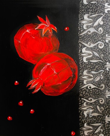 Malarstwo zatytułowany „BRIGHT SCARLET POME…” autorstwa Marta Abdullaeva (ATRAM), Oryginalna praca, Akryl Zamontowany na Dre…
