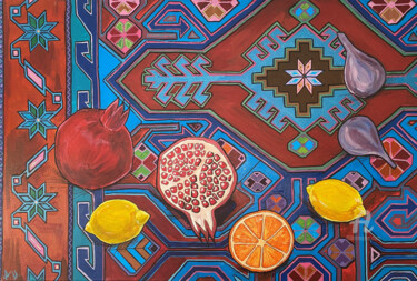 Painting titled "ABUNDANCE. Ethnic c…" by Marta Abdullaeva (ATRAM), Original Artwork, Acrylic Mounted on Wood Stretcher frame