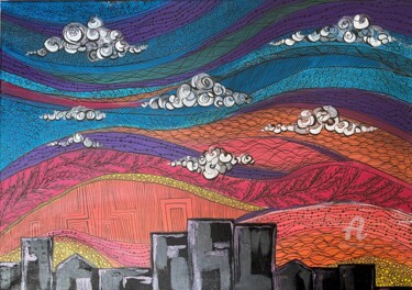 绘画 标题为“SUNSET OVER THE VIL…” 由Marta Abdullaeva (ATRAM), 原创艺术品, 丙烯 安装在木质担架架上